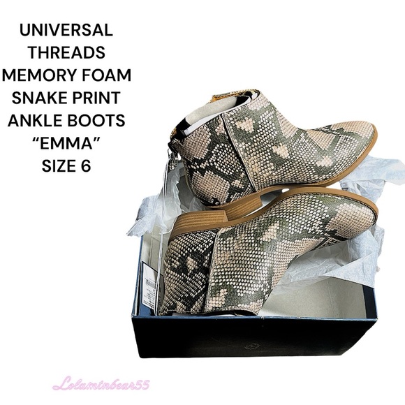 UNIVERSAL THREADS “EMMA” MEMORY FOAM SNAKE PRINT ANKLE BOOTS, SIZE 6, NEW IN BOX - Picture 2 of 14